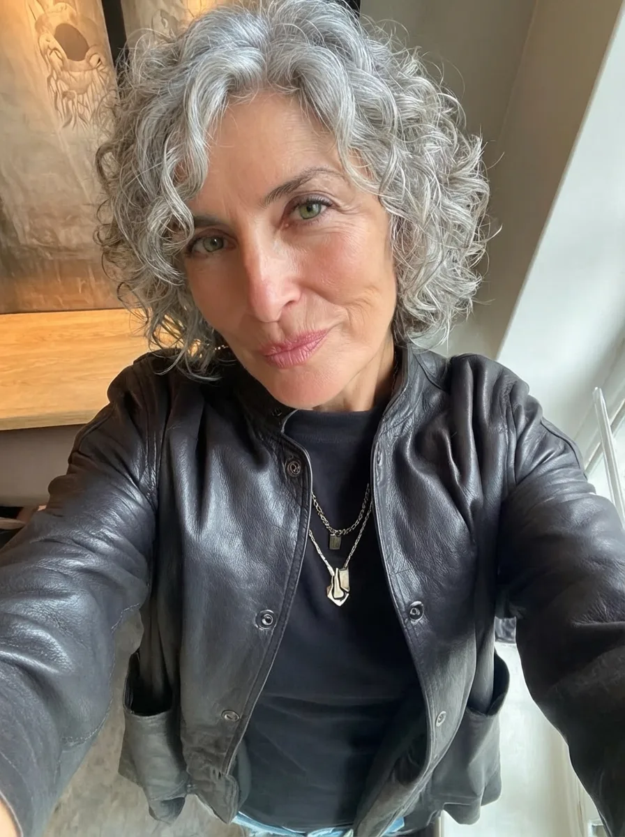 Short Silver Frost Curly Bob for Oval Faces